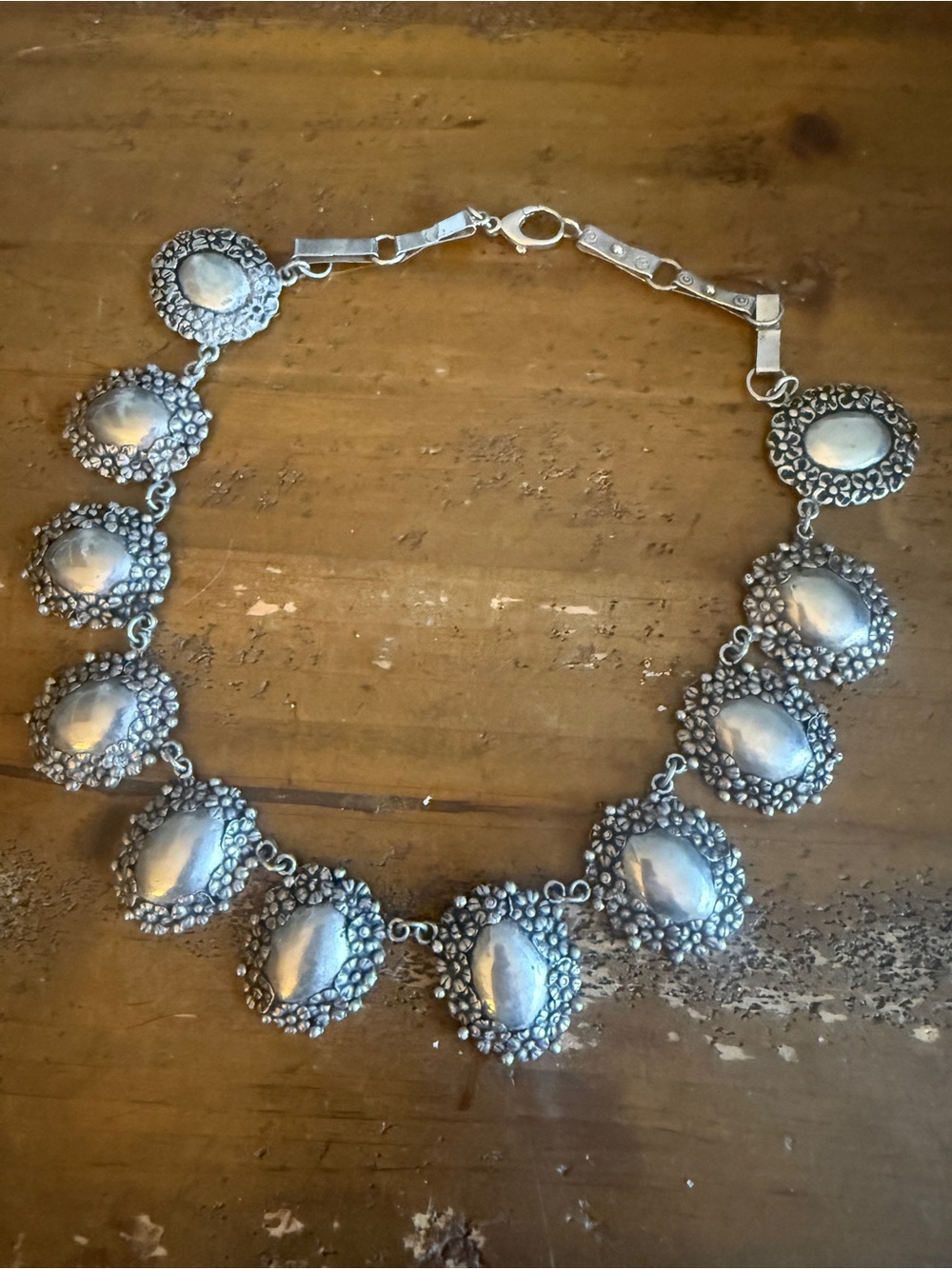 Taxco Artisan Mexico Sterling Silver Floral Ovals Necklace Bracelet Earring Set - Picture 2 of 15